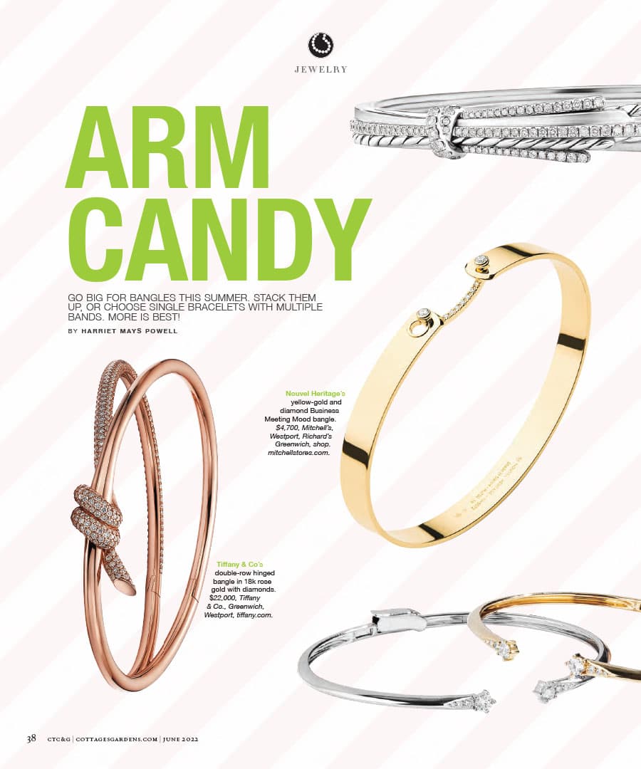 JL Rocks’ Tracey Bangle Bracelet featured in Connecticut Cottages and Garden’s ‘Arm Candy’