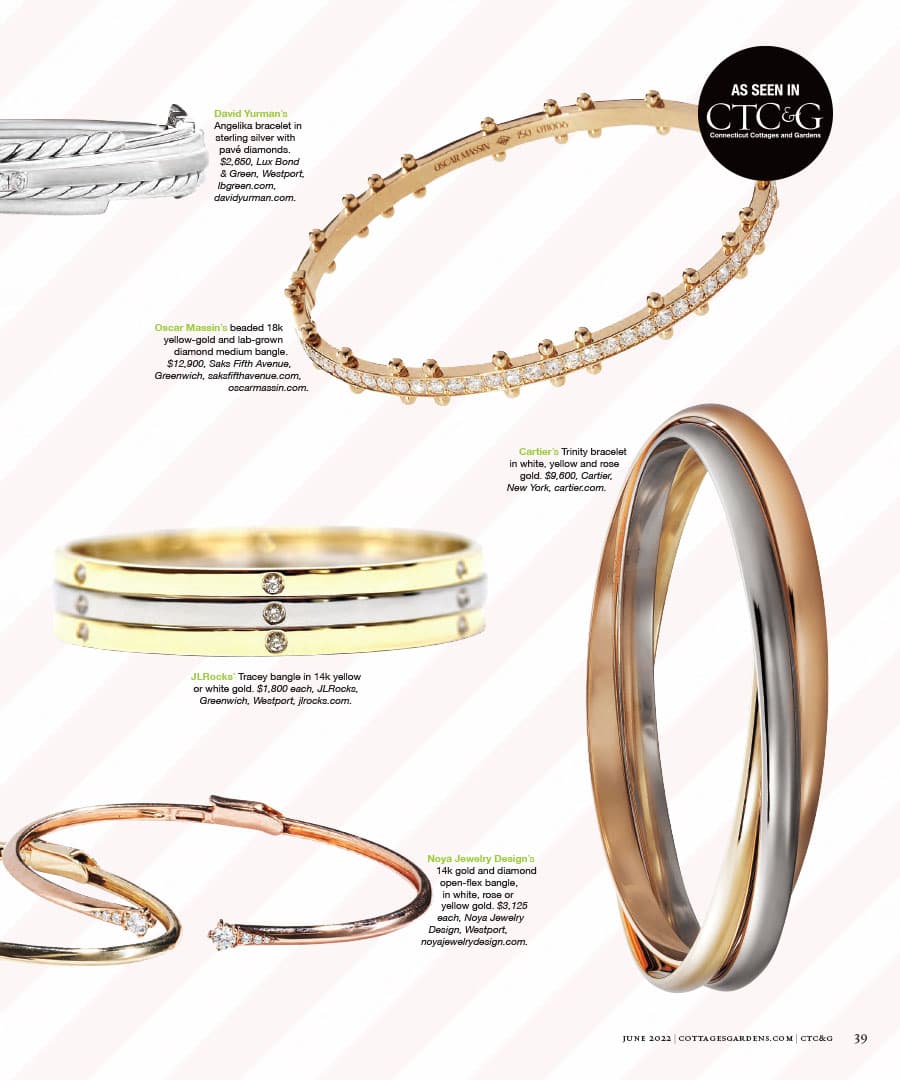 JL Rocks’ Tracey Bangle Bracelet featured in Connecticut Cottages and Garden’s ‘Arm Candy’