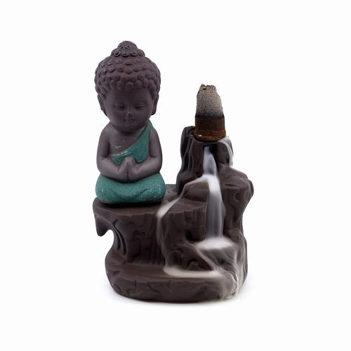 Backflow Buddha Porcelain Incense Burner - Green