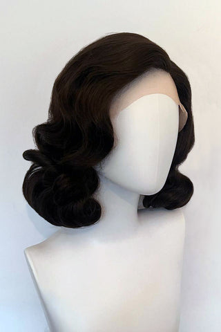 Brown lacefront wig, pinup/vintage style, mid length with finger waves: Agatha