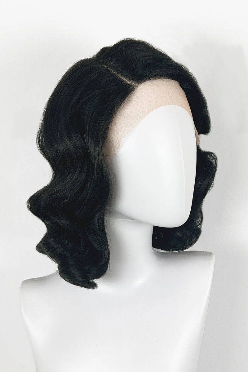 Black lacefront wig, pinup/vintage style, mid length with finger waves –  Annabelles Wigs UK