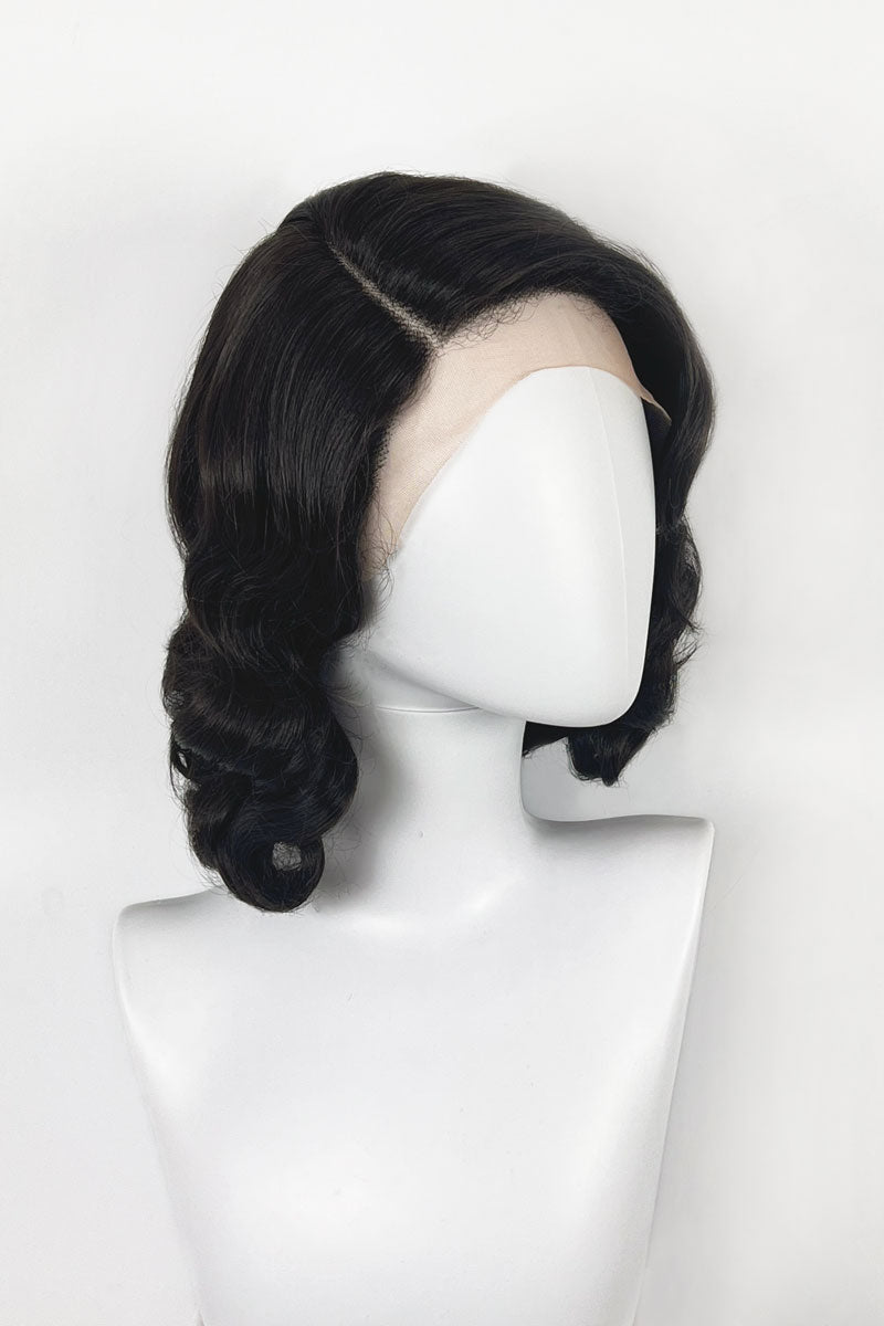 Brown lacefront wig, pinup/vintage style, mid length with finger waves –  Annabelles Wigs UK