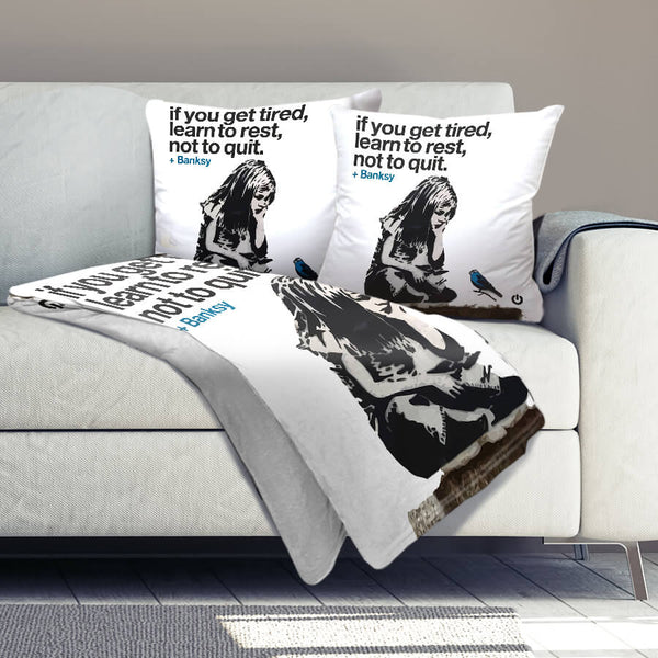 Banksy If You Get Tired Dream Home Bundle Bundle 2 Cushions & 1 Blanket Clock Canvas