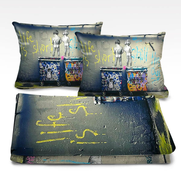Banksy Life is Short Dream Home Bundle Bundle 2 Cushions & 1 Blanket Clock Canvas