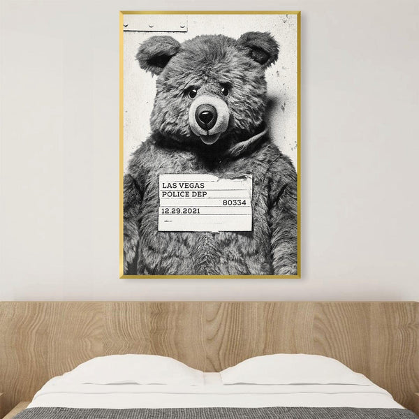 Bear Mugshot Black Canvas Art Clock Canvas