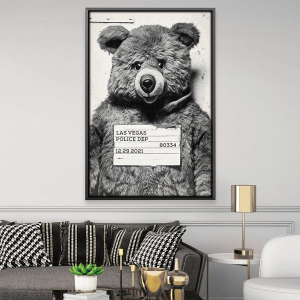 Bear Mugshot Black Canvas Art Clock Canvas