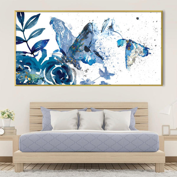 Blue Butterflies in Abstract Eden Canvas Art Clock Canvas