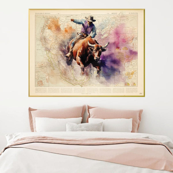 Bull Rider Canvas Art Clock Canvas