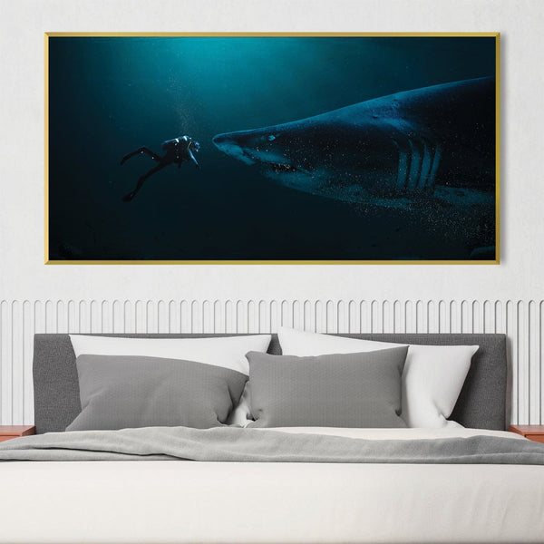 Diver and Shark Canvas Art Clock Canvas