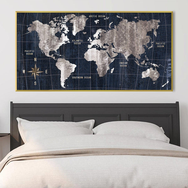 Noir Map Canvas - Single Panel Art Clock Canvas