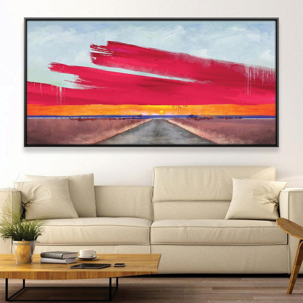 Red Sky Road Canvas Art Clock Canvas