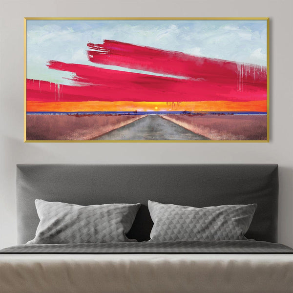 Red Sky Road Canvas Art Clock Canvas