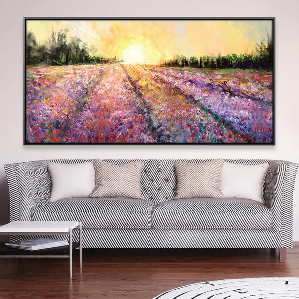 Sunrise Over Lavender Fields Canvas Art Clock Canvas