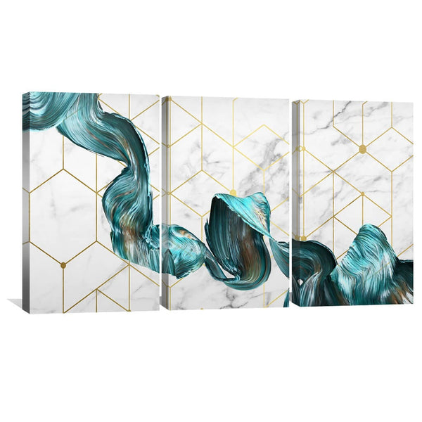 Abstract Geo Canvas Art Set of 3 / 40 x 60cm / Unframed Canvas Print Clock Canvas