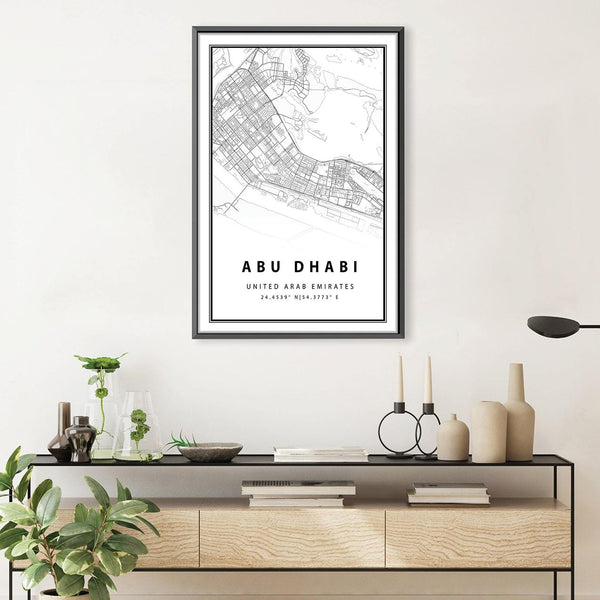 Abu Dhabi White Map Canvas Art Clock Canvas