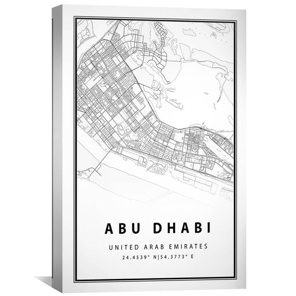 Abu Dhabi White Map Canvas Art Clock Canvas