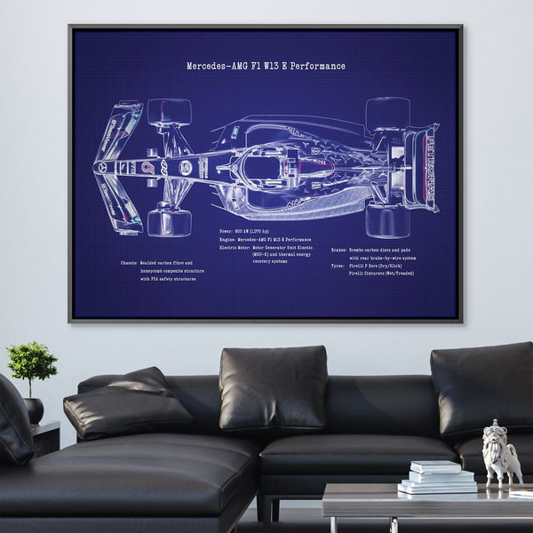 AMG F1 Blueprint Canvas Art 45 x 30cm / Unframed Canvas Print Clock Canvas