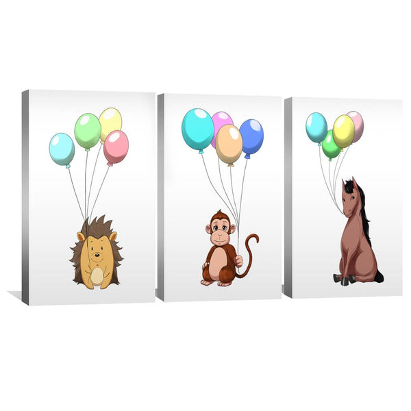 Animal Party Canvas Art Set of 3 / 40 x 60cm / Unframed Canvas Print Clock Canvas