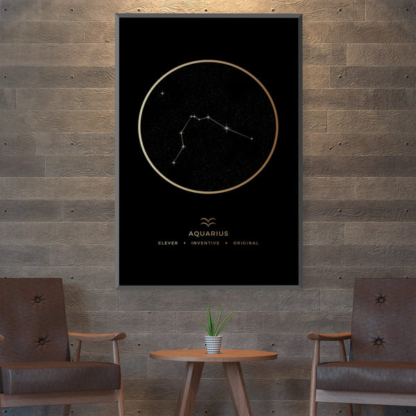 Aquarius Traits Gold Canvas Art Clock Canvas