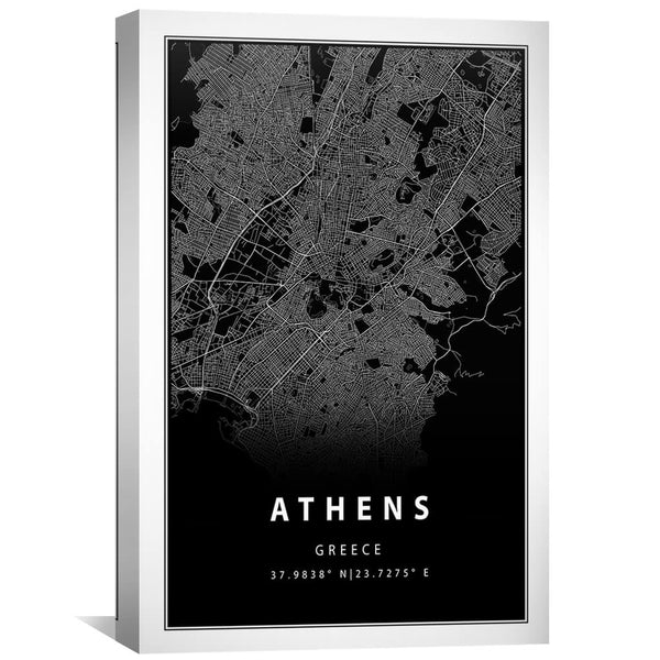 Athens Black Map Canvas Art Clock Canvas