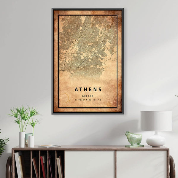 Athens Vintage Map Canvas Art Clock Canvas