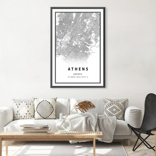 Athens White Map Canvas Art Clock Canvas