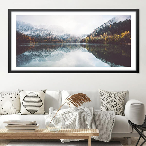 Autumn Lake Print Art Clock Canvas