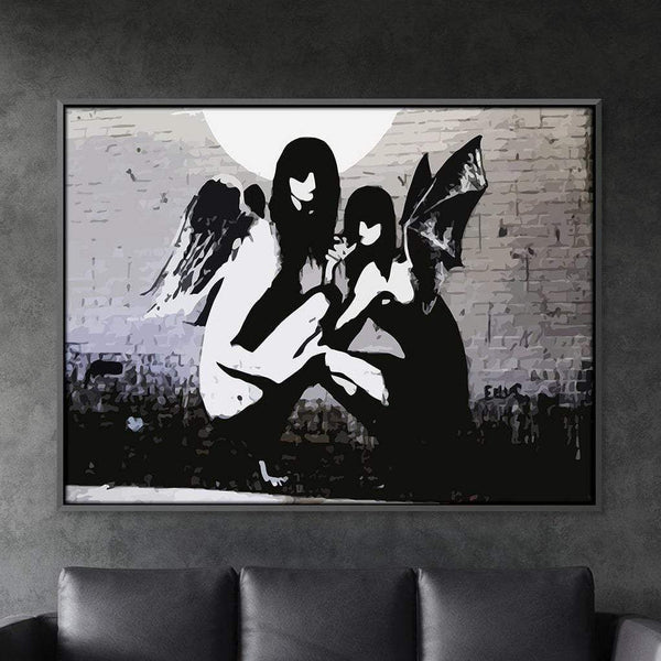 Banksy Angels In Moonlight Canvas Art Clock Canvas