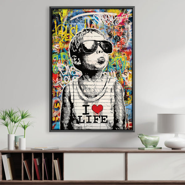 Banksy Child Loves Life Canvas Art 30 x 45cm / Unframed Canvas Print Clock Canvas