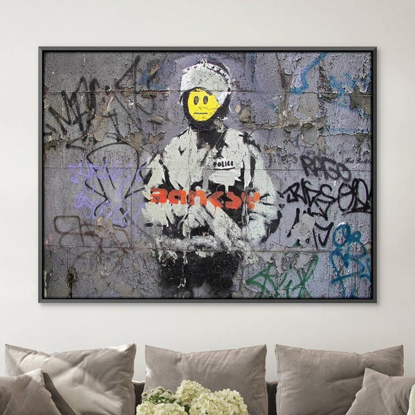 Banksy Smiley Riot Cop Canvas Art Clock Canvas