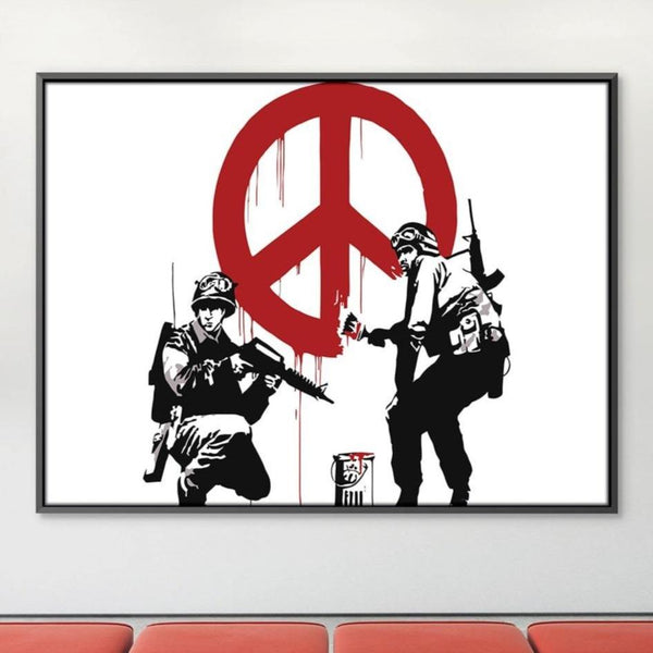 Banksy Soldiers Painting CND Sign Canvas Art Clock Canvas