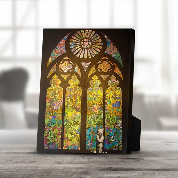 Banksy Stained Glass Desktop Canvas Desktop Canvas 25 x 20cm Clock Canvas