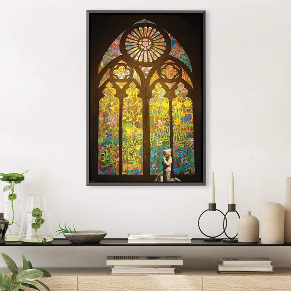 Banksy Stained Glass Window Canvas Art Clock Canvas