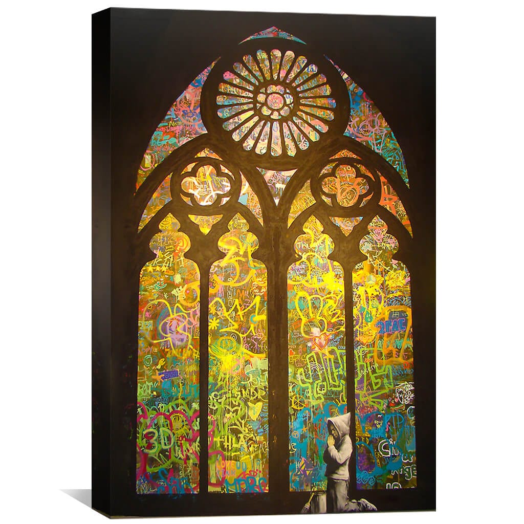 Banksy Stained Glass Window Canvas Clockcanvas