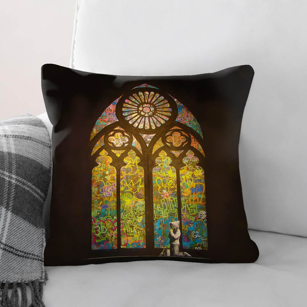 Banksy Stained Glass Window Cushion Cushion Cushion Square Clock Canvas