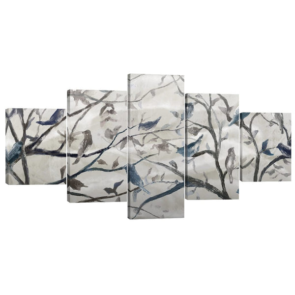 Birds and Branches Canvas - 5 Panel Art Clock Canvas