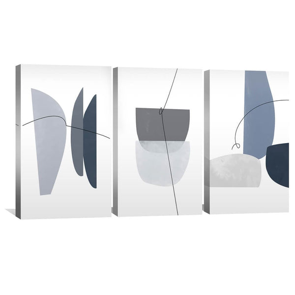 Blue Gray Abstract Canvas Art Set of 3 / 40 x 60cm / Unframed Canvas Print Clock Canvas