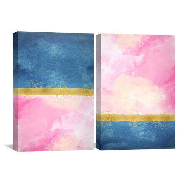 Blue Meets Pink Canvas Art Set of 2 / 40 x 60cm / Unframed Canvas Print Clock Canvas