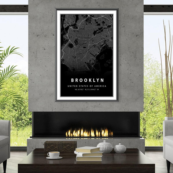 Brooklyn Black Map Canvas Art Clock Canvas