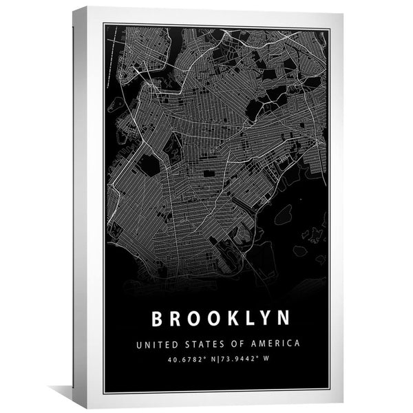 Brooklyn Black Map Canvas Art Clock Canvas