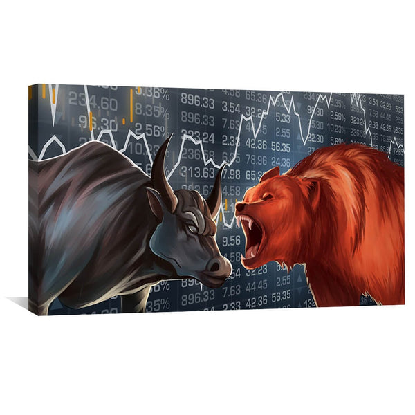 Bull vs Bear Canvas Art 50 x 25cm / Unframed Canvas Print Clock Canvas