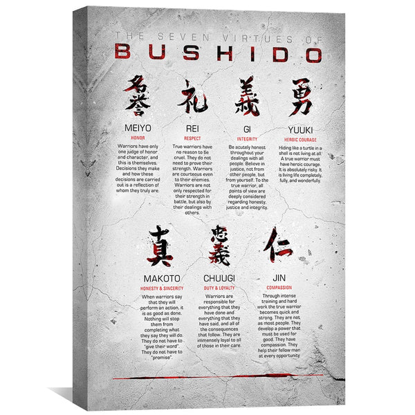 Bushido Code White Canvas Art Clock Canvas