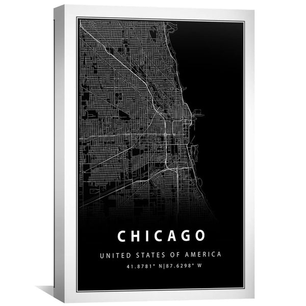 Chicago Black Map Canvas Art Clock Canvas