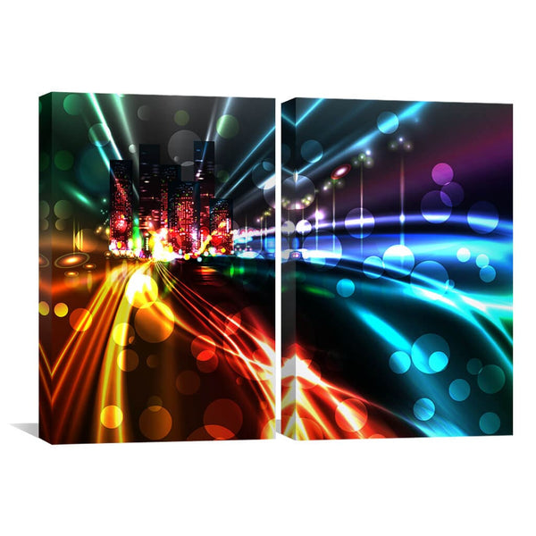 City Light Trails Canvas Art Set of 2 / 40 x 60cm / Unframed Canvas Print Clock Canvas