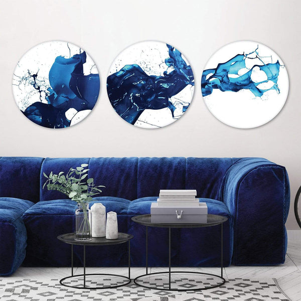 Cobalt Splash Canvas - Circle Art Set of 3 / 40 x 40cm / Standard Gallery Wrap Clock Canvas