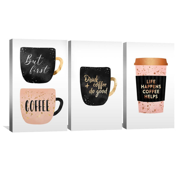 Coffee Cups Canvas Art Set of 3 / 30 x 45cm / Unframed Canvas Print Clock Canvas