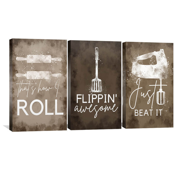 Cookin Vibes Canvas Art Set of 3 / 30 x 45cm / Unframed Canvas Print Clock Canvas