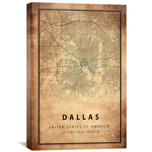 Dallas Vintage Map Canvas Art Clock Canvas