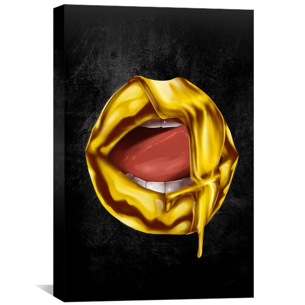 Dripping Gold Lips Clock Canvas