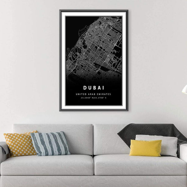 Dubai Black Map Canvas Art Clock Canvas